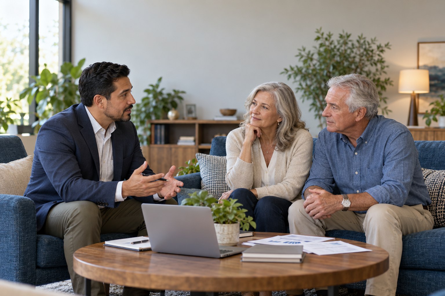 An advisor listening to a couple during a planning conversation.