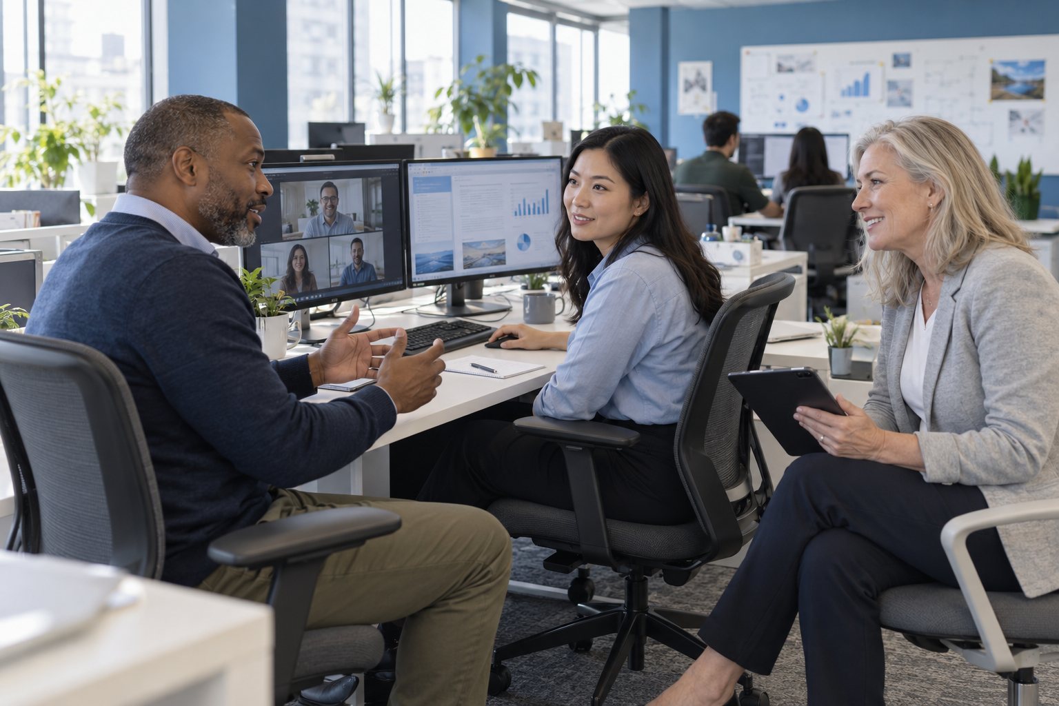 An insurance support team working together.